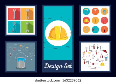 designs set of tools and equipments under construction vector illustration design