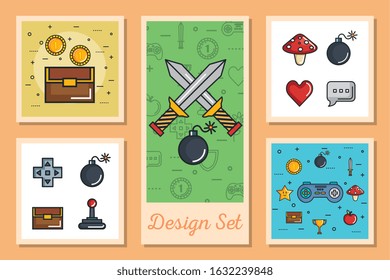 designs set of video game retro and icons vector illustration design