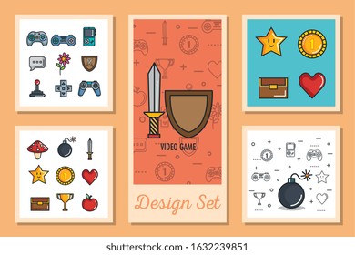 designs set of video game retro and icons vector illustration design