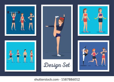 designs set of women practicing exercise vector illustration design