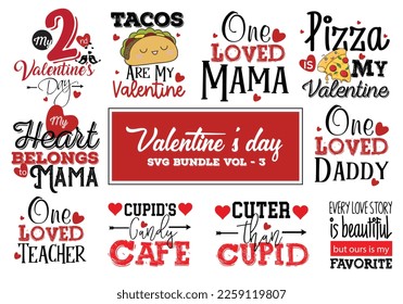 Designs for several Valentine's Day t-shirts 