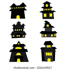 The designs silhouettes of the ghost bat, ghost, ghost house, and pumpkin celebration at night in black and creepy  in a horror grave  of autumn