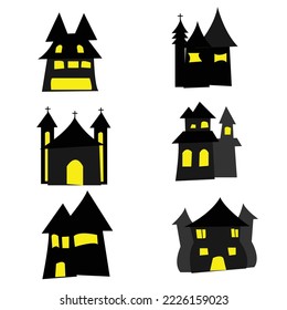The designs silhouettes of the ghost bat, ghost, ghost house, and pumpkin celebration at night in black and creepy  in a horror grave  of autumn
