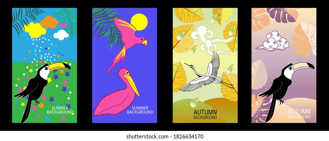 Designs templates of summer and autumn background. Seasons poster, flyer, invitation, card. Vector Illustration