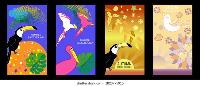 Designs templates of summer and autumn background. Seasons poster, flyer, invitation, card. Vector Illustration