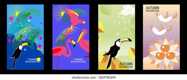 Designs templates of summer and autumn background. Seasons poster, flyer, invitation, card. Vector Illustration
