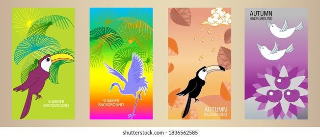 Designs templates of summer and autumn background. Seasons poster, flyer, invitation, card. Vector Illustration