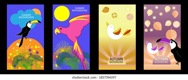 Designs templates of summer and autumn background. Seasons poster, flyer, invitation, card. Vector Illustration