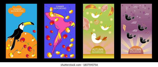 Designs templates of summer and autumn background. Seasons poster, flyer, invitation, card. Vector Illustration
