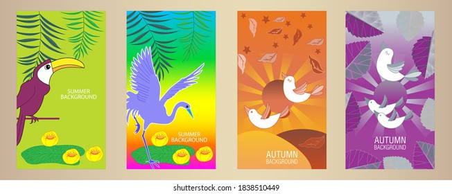 Designs templates of summer and autumn background. Seasons poster, flyer, invitation, card. Vector Illustration