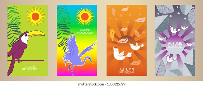 Designs templates of summer and autumn background. Seasons poster, flyer, invitation, card. Vector Illustration