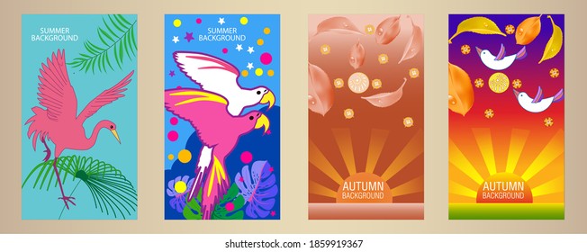 Designs templates of summer and autumn background. Seasons poster, flyer, invitation, card. Vector Illustration