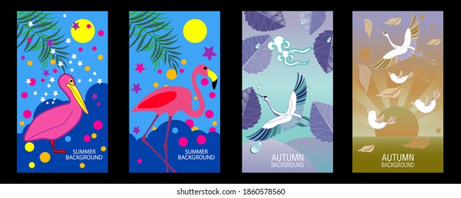 Designs templates of summer and autumn background. Seasons poster, flyer, invitation, card. Vector Illustration