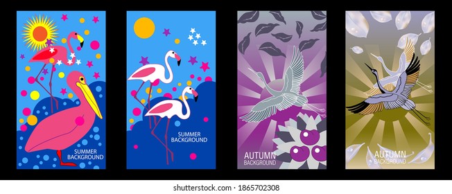 Designs templates of summer and autumn background. Seasons poster, flyer, invitation, card. Vector Illustration