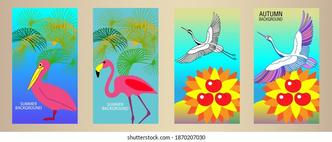 Designs templates of summer and autumn background. Seasons poster, flyer, invitation, card. Vector Illustration