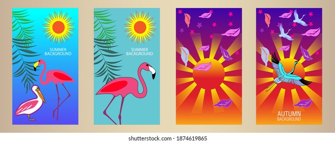 Designs templates of summer and autumn background. Seasons poster, flyer, invitation, card. Vector Illustration