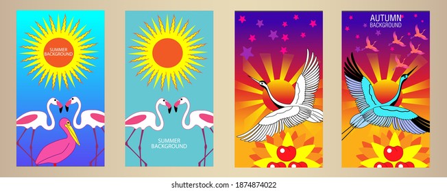 Designs templates of summer and autumn background. Seasons poster, flyer, invitation, card. Vector Illustration