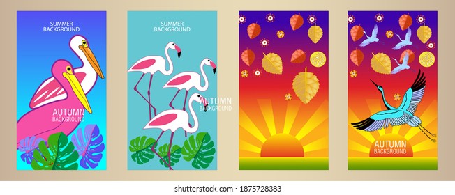 Designs templates of summer and autumn background. Seasons poster, flyer, invitation, card. Vector Illustration