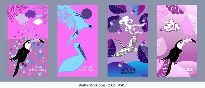Designs templates of summer and autumn background. Seasons poster, flyer, invitation, card. Vector Illustration
