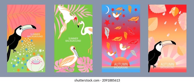 Designs templates of summer and autumn background. Seasons poster, flyer, invitation, card. Vector Illustration