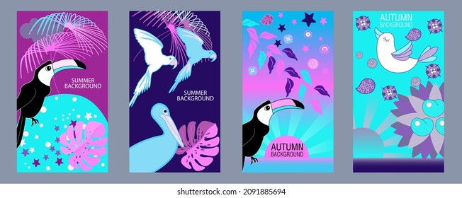 Designs templates of summer and autumn background. Seasons poster, flyer, invitation, card. Vector Illustration