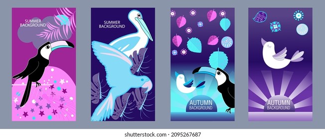 Designs templates of summer and autumn background. Seasons poster, flyer, invitation, card. Vector Illustration