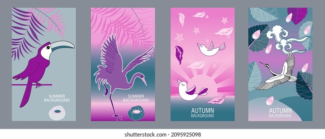 Designs templates of summer and autumn background. Seasons poster, flyer, invitation, card. Vector Illustration