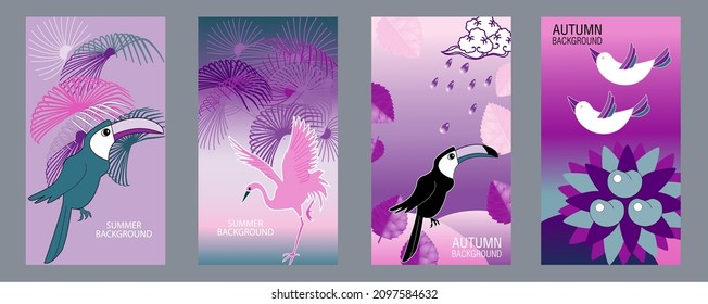 Designs templates of summer and autumn background. Seasons poster, flyer, invitation, card. Vector Illustration