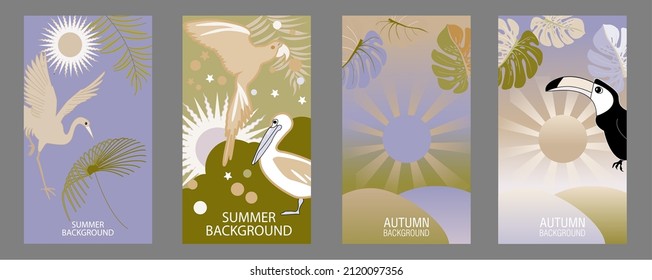 Designs templates of summer and autumn background. Seasons poster, flyer, invitation, card. Vector Illustration
