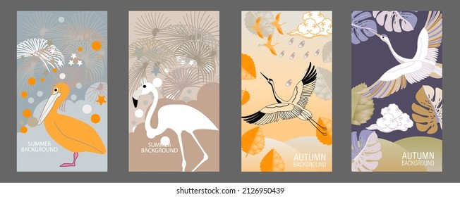 Designs templates of summer and autumn background. Seasons poster, flyer, invitation, card. Vector Illustration
