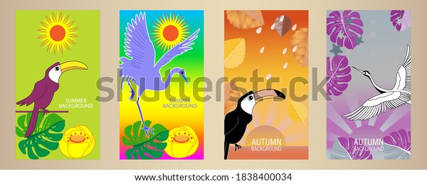Designs Templates Summer Autumn Background Seasons Stock Vector ...