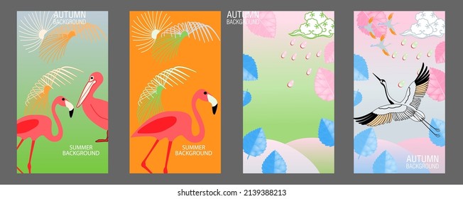 Diseña plantillas de fondo de verano y primavera. Cartel de temporada, volante, invitación, tarjeta. Ilustración vectorial
