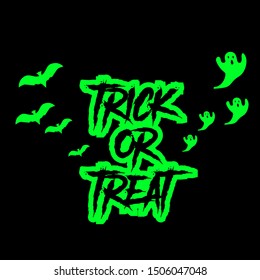 Designs Trick and treat text illustration template designs vector, different shapes dark pumpkin on orange background. trick and treat on the theme of Halloween, different shapes.