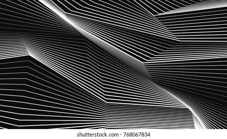 Designs of white lines on a black background. Abstract waves. Vector elements for you projects
