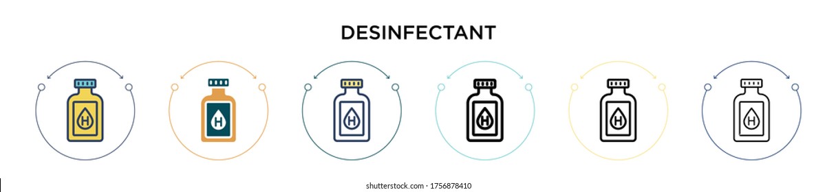 Desinfectant icon in filled, thin line, outline and stroke style. Vector illustration of two colored and black desinfectant vector icons designs can be used for mobile, ui, web