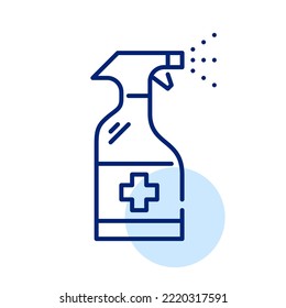 Desinfectant spray bottle. Pixel perfect, editable stroke line icon