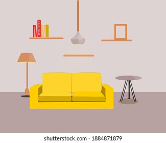 The desing of a modern living room with a sofa and table lamps