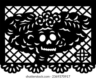 Desing of perforated paper (papel picado) traditional Mexican decorative craft made by cutting elaborate designs into sheets of tissue paper