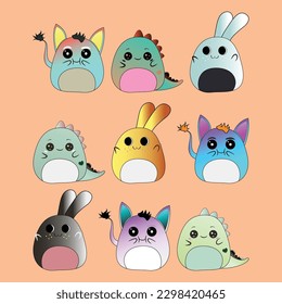 Desiqkn. cuties, animals, stickers, vector, dragon, hamster, hare.