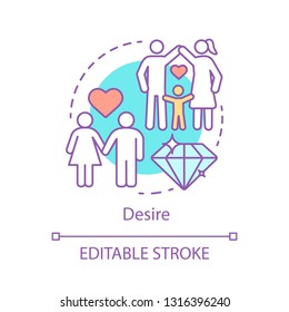 Desire concept icon. Feeling of love. Family idea thin line illustration. Parent with child. Relationship value. Lover passion. Couple romance period. Vector isolated outline drawing. Editable stroke