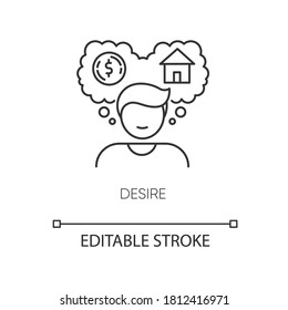 Desire pixel perfect linear icon. Self motivation, visualization. Thin line customizable illustration. Contour symbol. Person planning to buy house vector isolated outline drawing. Editable stroke