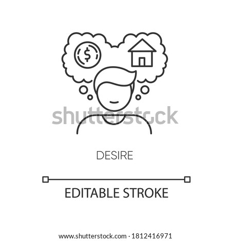 Desire pixel perfect linear icon. Self motivation, visualization. Thin line customizable illustration. Contour symbol. Person planning to buy house vector isolated outline drawing. Editable stroke