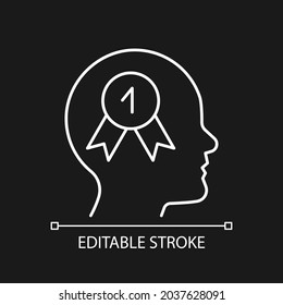 Desire to win white linear icon for dark theme. Eager to accomplish goal. Work hard to succeed. Thin line customizable illustration. Isolated vector contour symbol for night mode. Editable stroke