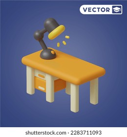 desk 3D vector icon set, on a navy blue background