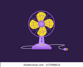 Desk air electric fan. Vintage oscillating household fan. Vector flat illustration.