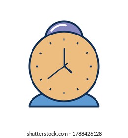 desk alarm clock icon over white background, line fill style, vector illustration