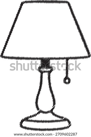 A desk or bedside lamp with a shade slender base and a dangling pull chain switch.