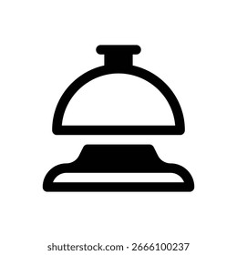 Campana de escritorio. Icono de Vector de trazo delineado con detalles rellenos de negro.