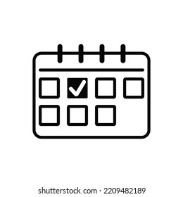 Desk Black Calendar Icon. Work To Do And Deadline Symbol With Cells For Holidays And Required Dates Vector