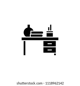Desk black icon concept. Desk flat  vector symbol, sign, illustration.